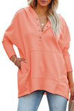 LC25311926-14-S, LC25311926-14-M, LC25311926-14-L, LC25311926-14-XL, LC25311926-14-2XL, Orange Batwing Sleeve Pocketed Henley Hoodie