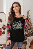 LC25118348-2-S, LC25118348-2-M, LC25118348-2-L, LC25118348-2-XL, LC25118348-2-2XL, Black Merry Christmas Plaid Leopard Buffalo Raglan T-Shirt Long Sleeve Top