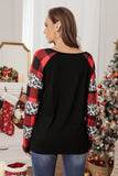 LC25118348-2-S, LC25118348-2-M, LC25118348-2-L, LC25118348-2-XL, LC25118348-2-2XL, Black Merry Christmas Plaid Leopard Buffalo Raglan T-Shirt Long Sleeve Top