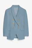 LC852446-4-S, LC852446-4-M, LC852446-4-L, LC852446-4-XL, LC852446-4-2XL, Sky Blue Womens Lapel Button Work Jackets Draped Open Front Work Suit