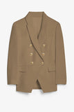 LC852446-16-S, LC852446-16-M, LC852446-16-L, LC852446-16-XL, LC852446-16-2XL, Khaki Womens Lapel Button Work Jackets Draped Open Front Work Suit