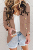 LC852446-17-S, LC852446-17-M, LC852446-17-L, LC852446-17-XL, LC852446-17-2XL, Brown Womens Lapel Button Work Jackets Draped Open Front Work Suit