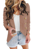 LC852446-17-S, LC852446-17-M, LC852446-17-L, LC852446-17-XL, LC852446-17-2XL, Brown Womens Lapel Button Work Jackets Draped Open Front Work Suit