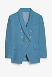 LC852446-105-S, LC852446-105-M, LC852446-105-L, LC852446-105-XL, LC852446-105-2XL, Blue Womens Lapel Button Work Jackets Draped Open Front Work Suit