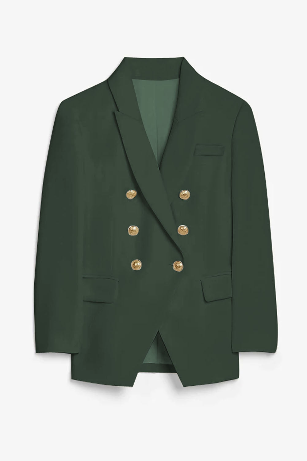 LC852446-209-S, LC852446-209-M, LC852446-209-L, LC852446-209-XL, LC852446-209-2XL, Green Womens Lapel Button Work Jackets Draped Open Front Work Suit