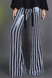 LC77253-5-S, LC77253-5-M, LC77253-5-L, LC77253-5-XL, LC77253-5-2XL, Blue Sequin Stripe High Waist Flare Pants