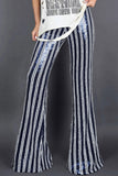 LC77253-5-S, LC77253-5-M, LC77253-5-L, LC77253-5-XL, LC77253-5-2XL, Blue Sequin Stripe High Waist Flare Pants