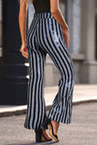 LC77253-5-S, LC77253-5-M, LC77253-5-L, LC77253-5-XL, LC77253-5-2XL, Blue Sequin Stripe High Waist Flare Pants