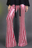 LC77253-6-S, LC77253-6-M, LC77253-6-L, LC77253-6-XL, LC77253-6-2XL, Rose Sequin Stripe High Waist Flare Pants