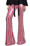 LC77253-6-S, LC77253-6-M, LC77253-6-L, LC77253-6-XL, LC77253-6-2XL, Rose Sequin Stripe High Waist Flare Pants