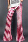 LC77253-6-S, LC77253-6-M, LC77253-6-L, LC77253-6-XL, LC77253-6-2XL, Rose Sequin Stripe High Waist Flare Pants