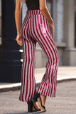 LC77253-6-S, LC77253-6-M, LC77253-6-L, LC77253-6-XL, LC77253-6-2XL, Rose Sequin Stripe High Waist Flare Pants
