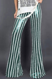 LC77253-9-S, LC77253-9-M, LC77253-9-L, LC77253-9-XL, LC77253-9-2XL, Green Sequin Stripe High Waist Flare Pants