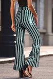 LC77253-9-S, LC77253-9-M, LC77253-9-L, LC77253-9-XL, LC77253-9-2XL, Green Sequin Stripe High Waist Flare Pants