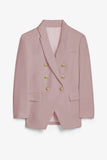 LC852446-10-S, LC852446-10-M, LC852446-10-L, LC852446-10-XL, LC852446-10-2XL, Pink Womens Lapel Button Work Jackets Draped Open Front Work Suit