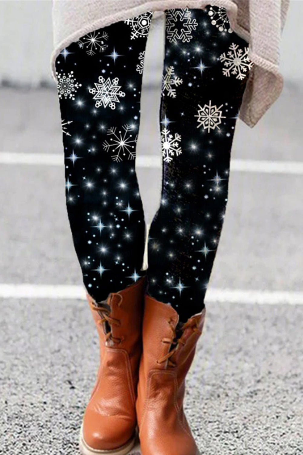 LC761223-2-S, LC761223-2-M, LC761223-2-L, LC761223-2-XL, LC761223-2-2XL, Black Reindeer Snowflake Christmas Leggings Tights Womens High Waist Yoga Pants 