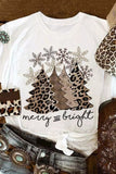 LC25219027-1-S, LC25219027-1-M, LC25219027-1-L, LC25219027-1-XL, LC25219027-1-2XL, White Leopard Christmas Tree Graphic Print Womens Xmas Holiday Pullover Top