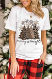 LC25219027-1-S, LC25219027-1-M, LC25219027-1-L, LC25219027-1-XL, LC25219027-1-2XL, White Leopard Christmas Tree Graphic Print Womens Xmas Holiday Pullover Top