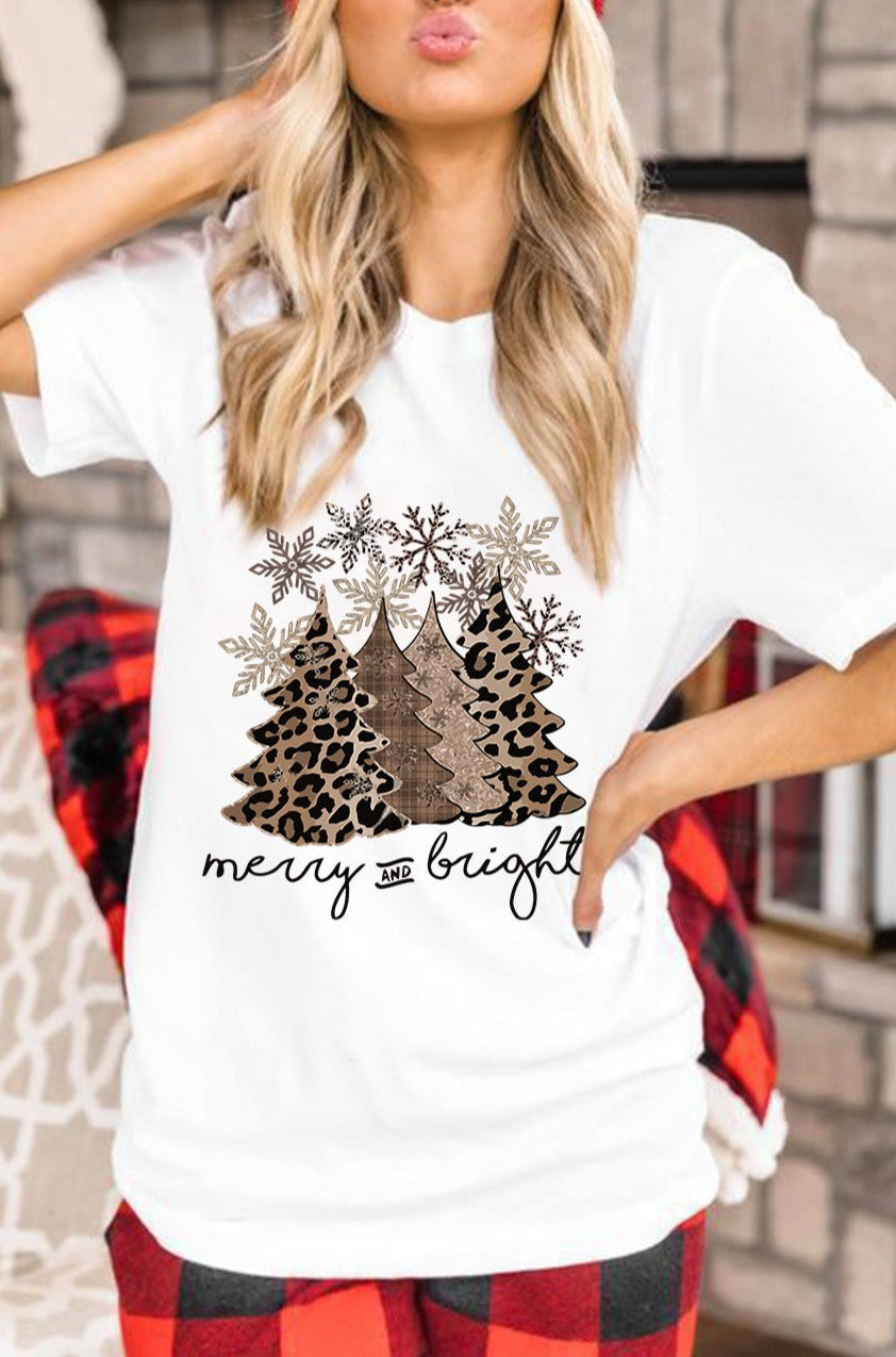 LC25219027-1-S, LC25219027-1-M, LC25219027-1-L, LC25219027-1-XL, LC25219027-1-2XL, White Leopard Christmas Tree Graphic Print Womens Xmas Holiday Pullover Top