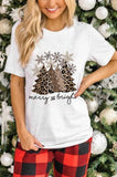 LC25219027-1-S, LC25219027-1-M, LC25219027-1-L, LC25219027-1-XL, LC25219027-1-2XL, White Leopard Christmas Tree Graphic Print Womens Xmas Holiday Pullover Top