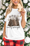 LC25219027-1-S, LC25219027-1-M, LC25219027-1-L, LC25219027-1-XL, LC25219027-1-2XL, White Leopard Christmas Tree Graphic Print Womens Xmas Holiday Pullover Top