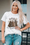 LC25219027-1-S, LC25219027-1-M, LC25219027-1-L, LC25219027-1-XL, LC25219027-1-2XL, White Leopard Christmas Tree Graphic Print Womens Xmas Holiday Pullover Top