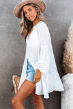 LC2552553-1-S, LC2552553-1-M, LC2552553-1-L, LC2552553-1-XL, LC2552553-1-2XL, White Womens Long Sleeve Oversized Blouses Tops Button Up Bishop Sleeve Shirt