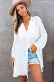 LC2552553-1-S, LC2552553-1-M, LC2552553-1-L, LC2552553-1-XL, LC2552553-1-2XL, White Womens Long Sleeve Oversized Blouses Tops Button Up Bishop Sleeve Shirt