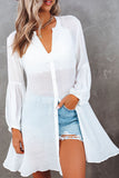 LC2552553-1-S, LC2552553-1-M, LC2552553-1-L, LC2552553-1-XL, LC2552553-1-2XL, White Womens Long Sleeve Oversized Blouses Tops Button Up Bishop Sleeve Shirt