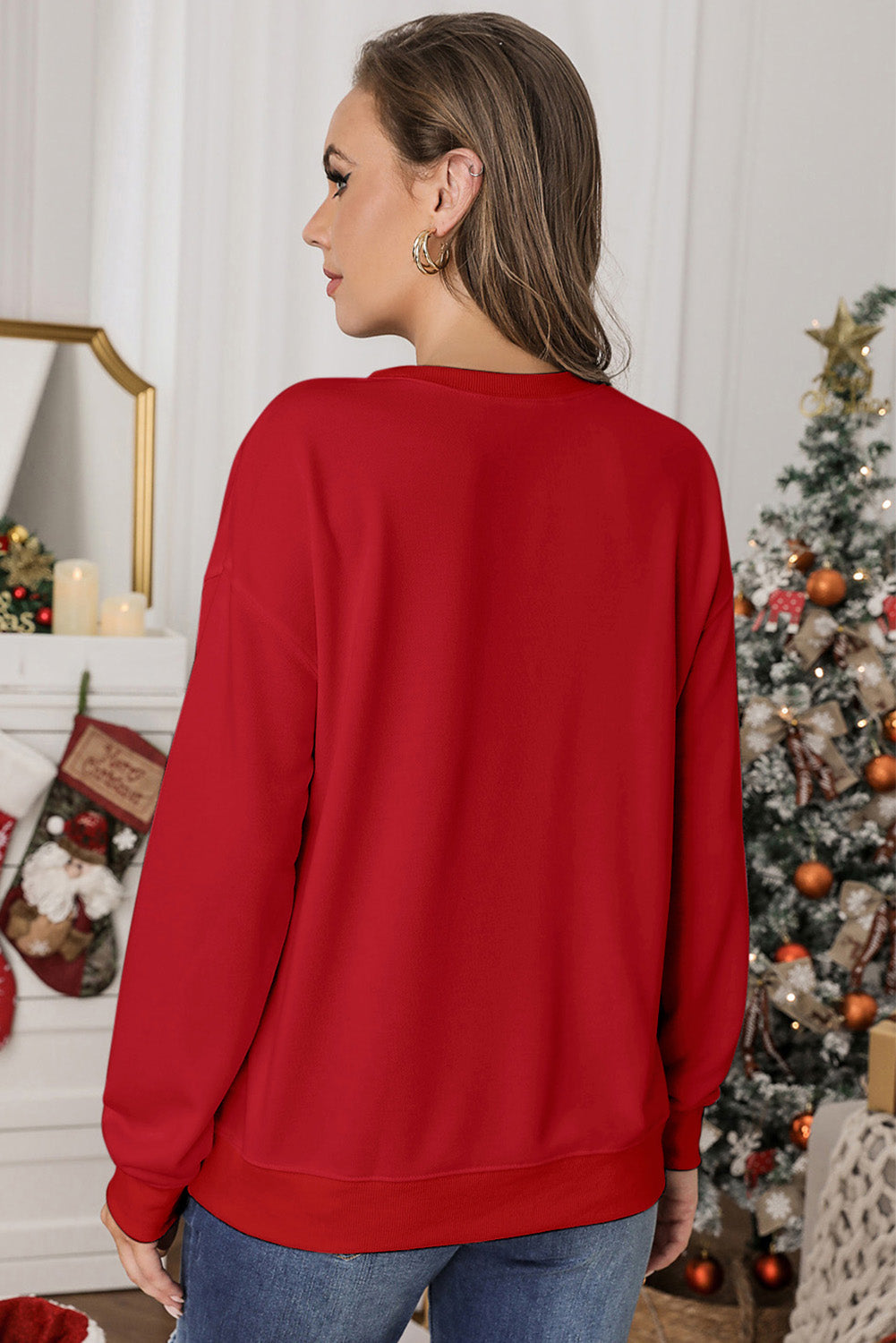 Sweat-shirt de Noël Femme Rouge Santa Baby Glitter Funny Pullover Top