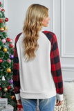 Merry Christmas T Shirt Womens Plaid Colorblock Long Sleeve Tops