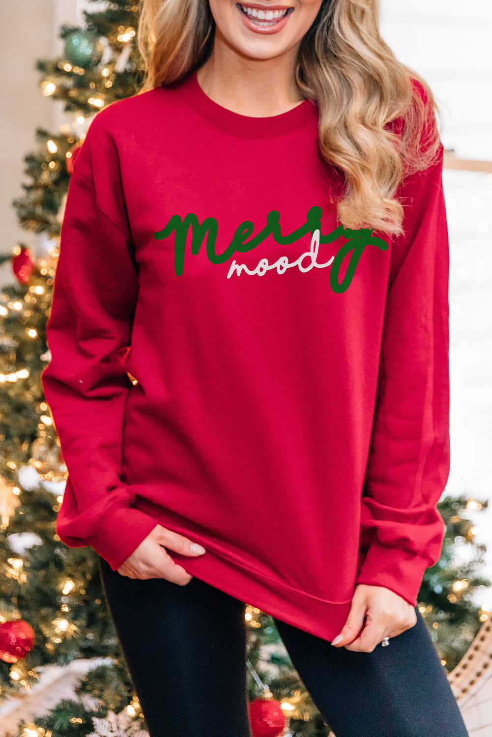 T-shirt de Noël Merry Mood Sweat-shirt à manches longues et col rond