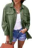 LC8511377-9-S, LC8511377-9-M, LC8511377-9-L, LC8511377-9-XL, LC8511377-9-2XL, Green Women’s Oversized Shacket Pocket Long Boyfriend Raw Hem Button Jacket