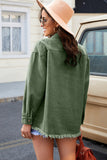 LC8511377-9-S, LC8511377-9-M, LC8511377-9-L, LC8511377-9-XL, LC8511377-9-2XL, Green Women’s Oversized Shacket Pocket Long Boyfriend Raw Hem Button Jacket