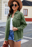 LC8511377-9-S, LC8511377-9-M, LC8511377-9-L, LC8511377-9-XL, LC8511377-9-2XL, Green Women’s Oversized Shacket Pocket Long Boyfriend Raw Hem Button Jacket