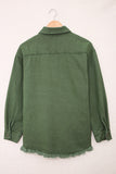 LC8511377-9-S, LC8511377-9-M, LC8511377-9-L, LC8511377-9-XL, LC8511377-9-2XL, Green Women’s Oversized Shacket Pocket Long Boyfriend Raw Hem Button Jacket