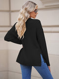 LC2722726-2-S, LC2722726-2-M, LC2722726-2-L, LC2722726-2-XL, Black Women's Oversized Sweaters Batwing Sleeve Button Up Color Block Henley Pullover Knit Jumper