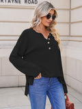 LC2722726-2-S, LC2722726-2-M, LC2722726-2-L, LC2722726-2-XL, Black Women's Oversized Sweaters Batwing Sleeve Button Up Color Block Henley Pullover Knit Jumper