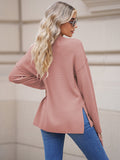 LC2722726-10-S, LC2722726-10-M, LC2722726-10-L, LC2722726-10-XL, Pink Women's Oversized Sweaters Batwing Sleeve Button Up Color Block Henley Pullover Knit Jumper