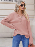 LC2722726-10-S, LC2722726-10-M, LC2722726-10-L, LC2722726-10-XL, Pink Women's Oversized Sweaters Batwing Sleeve Button Up Color Block Henley Pullover Knit Jumper