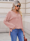 LC2722726-10-S, LC2722726-10-M, LC2722726-10-L, LC2722726-10-XL, Pink Women's Oversized Sweaters Batwing Sleeve Button Up Color Block Henley Pullover Knit Jumper