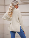 LC2722726-15-S, LC2722726-15-M, LC2722726-15-L, LC2722726-15-XL, Beige Women's Oversized Sweaters Batwing Sleeve Button Up Color Block Henley Pullover Knit Jumper