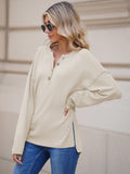 LC2722726-15-S, LC2722726-15-M, LC2722726-15-L, LC2722726-15-XL, Beige Women's Oversized Sweaters Batwing Sleeve Button Up Color Block Henley Pullover Knit Jumper
