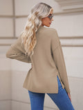 LC2722726-16-S, LC2722726-16-M, LC2722726-16-L, LC2722726-16-XL, Khaki Women's Oversized Sweaters Batwing Sleeve Button Up Color Block Henley Pullover Knit Jumper