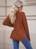 LC2722726-17-S, LC2722726-17-M, LC2722726-17-L, LC2722726-17-XL, Brown Women's Oversized Sweaters Batwing Sleeve Button Up Color Block Henley Pullover Knit Jumper