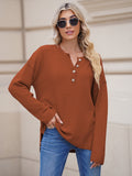 LC2722726-17-S, LC2722726-17-M, LC2722726-17-L, LC2722726-17-XL, Brown Women's Oversized Sweaters Batwing Sleeve Button Up Color Block Henley Pullover Knit Jumper