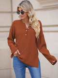 LC2722726-17-S, LC2722726-17-M, LC2722726-17-L, LC2722726-17-XL, Brown Women's Oversized Sweaters Batwing Sleeve Button Up Color Block Henley Pullover Knit Jumper