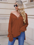 LC2722726-17-S, LC2722726-17-M, LC2722726-17-L, LC2722726-17-XL, Brown Women's Oversized Sweaters Batwing Sleeve Button Up Color Block Henley Pullover Knit Jumper