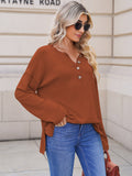 LC2722726-17-S, LC2722726-17-M, LC2722726-17-L, LC2722726-17-XL, Brown Women's Oversized Sweaters Batwing Sleeve Button Up Color Block Henley Pullover Knit Jumper