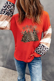 Christmas Tree Leopard Color Block Waffle Knit Top Long Sleeve Top